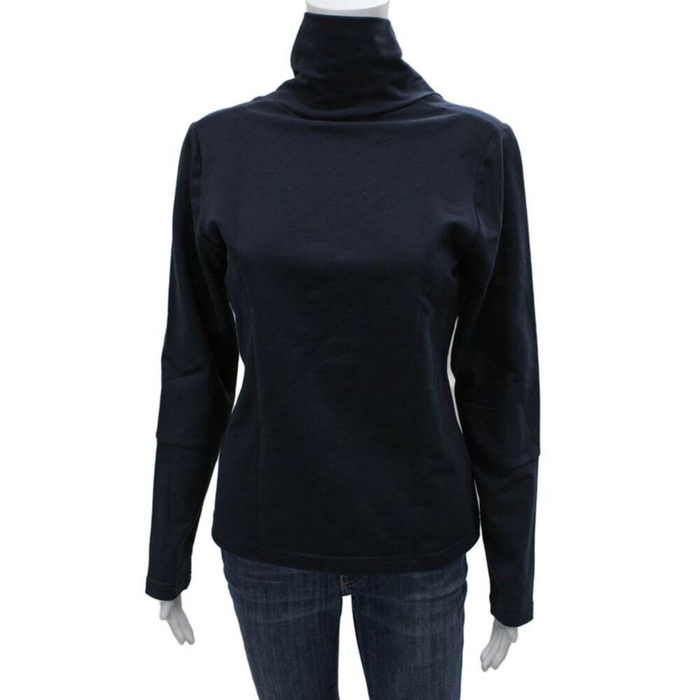Nix Womens Basic T-Shirt Blue Cotton Blend Turtleneck Long Sleeve Size 38